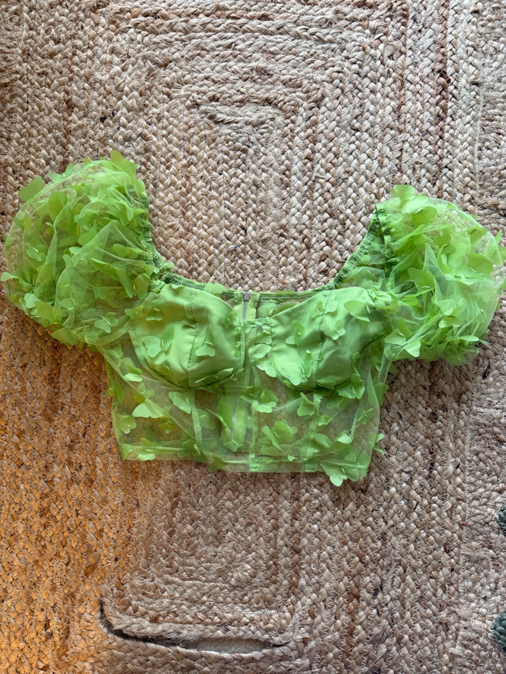 Lime Green 3D Butterfly Mesh Corset Crop Top